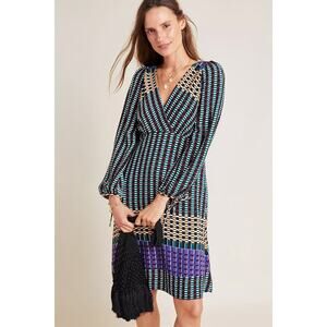 Anthropologie x Maeve Women's Gianna Long Sleeve V Neck Tunic Dress Professional